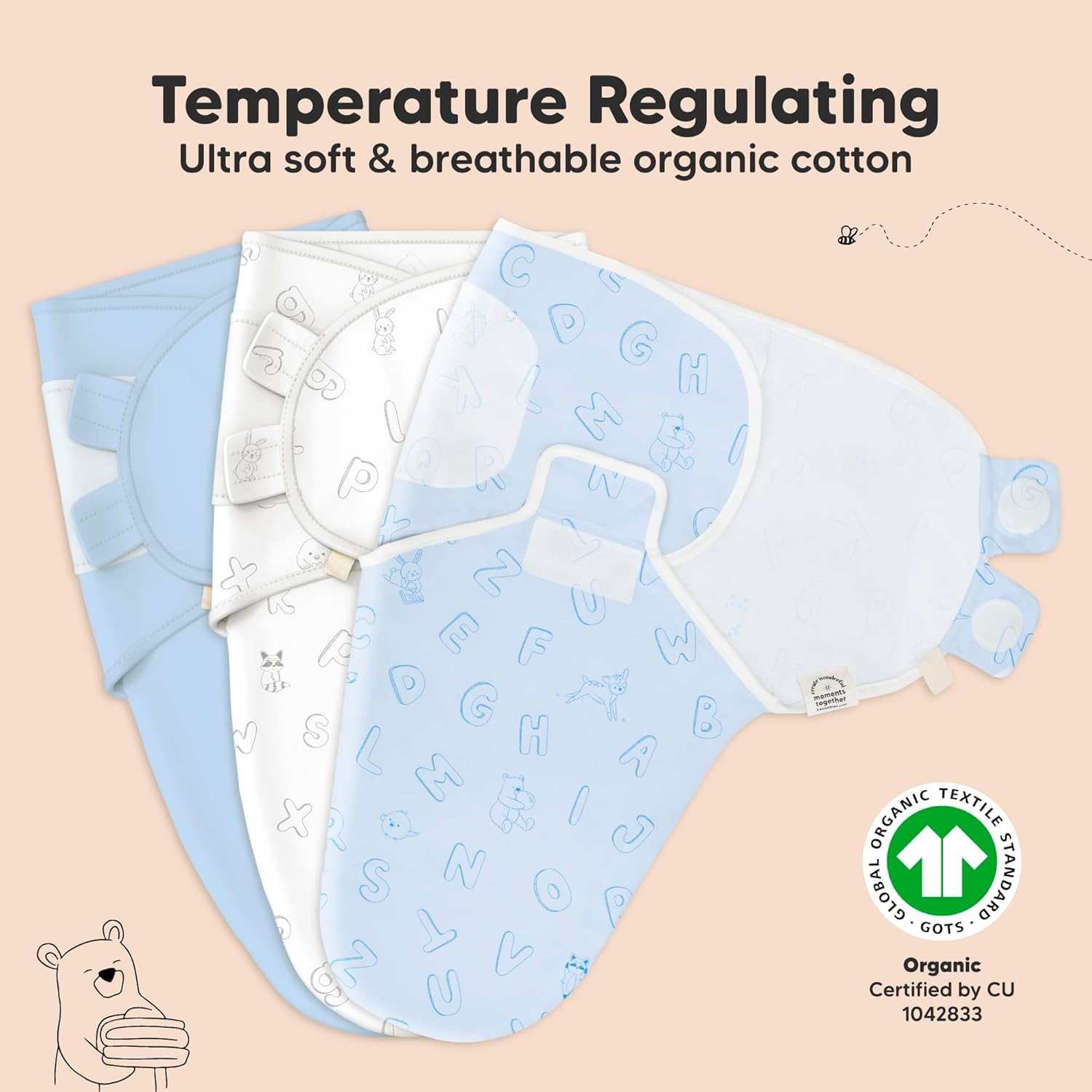 3-Pack Organic Baby Swaddle Sleep Sacks - Swaddles for Newborns, Infant 0-3 Months, Baby Girls, Boys, Soft & Snug Newborn Sleep Sack, Nursery Swaddling Blankets (ABC Land Cloud)