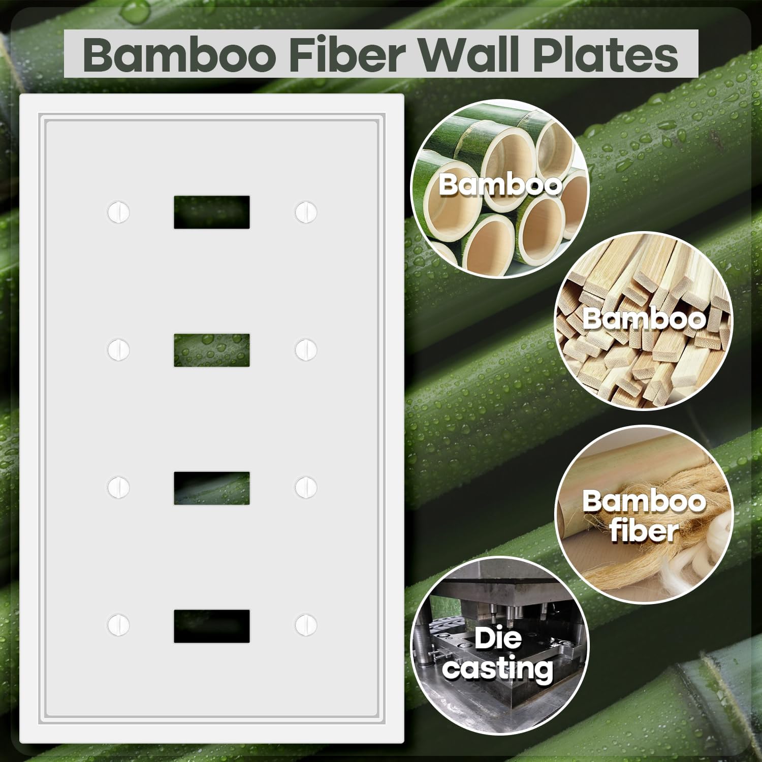 Quad Toggle Light Switch Cover Plate White Classic Decorative Light Switch Plates Cover 4-Gang Wall Plate Cover