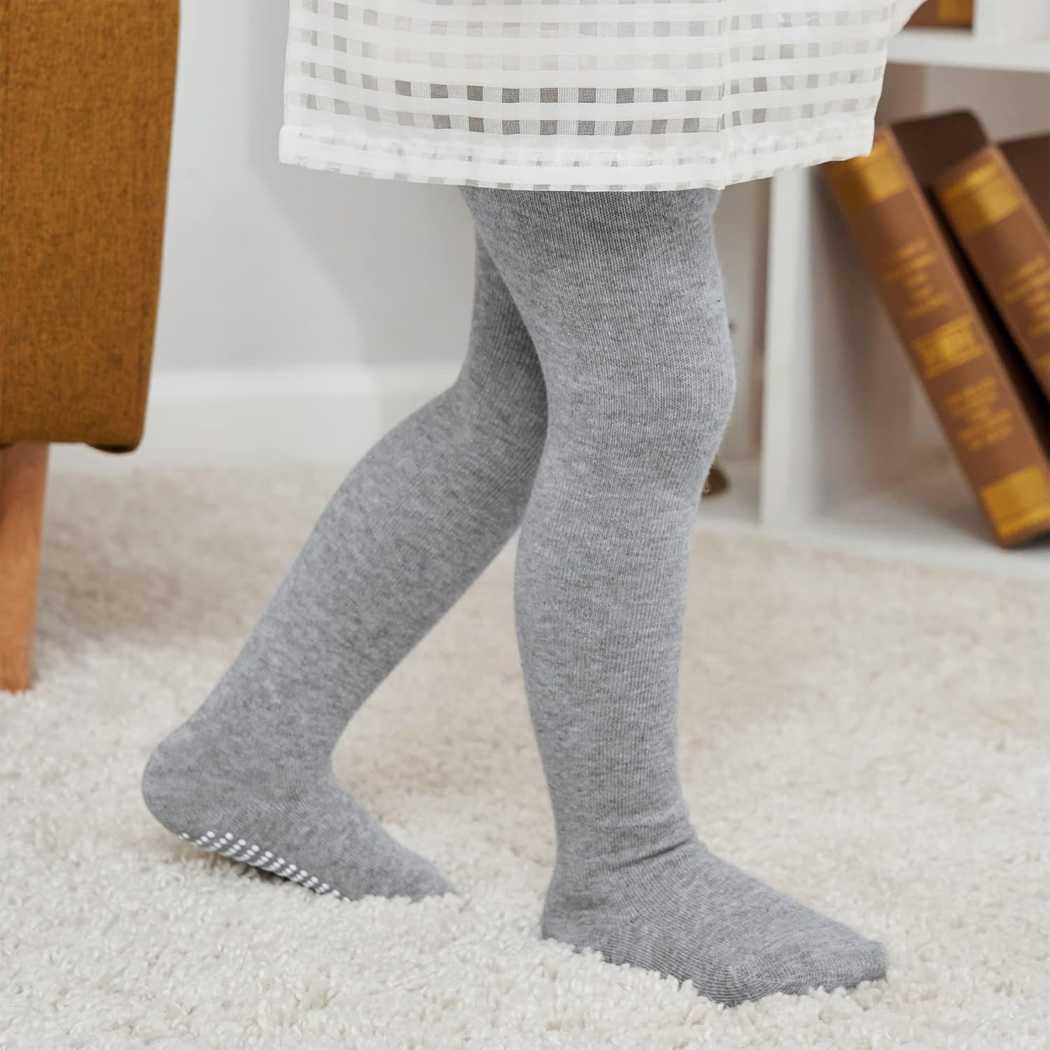 Zando Baby Girls Tights Cozy Cotton Infant Non Slip Grip Leggings Toddler Solid Knit Pantyhose Warm Newborn Stockings