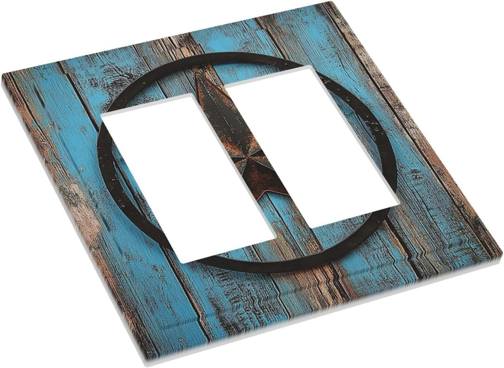 Decorative Outlet Covers Rustic Wood Country Barn Texas Star On Teal 2 Gang Double Gfci Rocker Electrical Wall Panels Light Switch Cover Plate For Farmhouse Cabin Decor