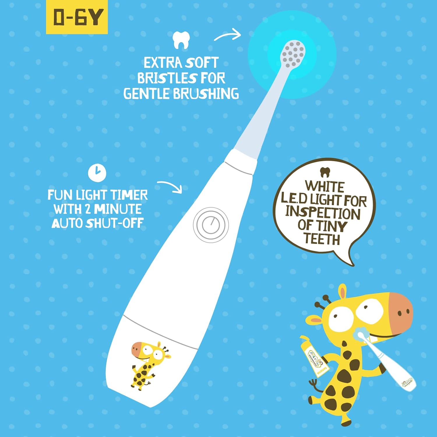 Jack N' Jill Tickle Tooth Sonic Electric Toothbrush Replacement Heads - Gentle Cleaning, Made for Tiny Teeth, LED Inspection Light, Extra Soft Bristles, for Babies & Kids - (1 Pack - Set of 2)