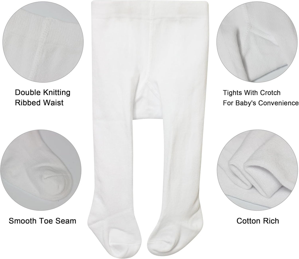 Baby Girls Tights White Thick Leggings Stockings Cotton Pantyhose for Newborn Infant Toddler 1Pack