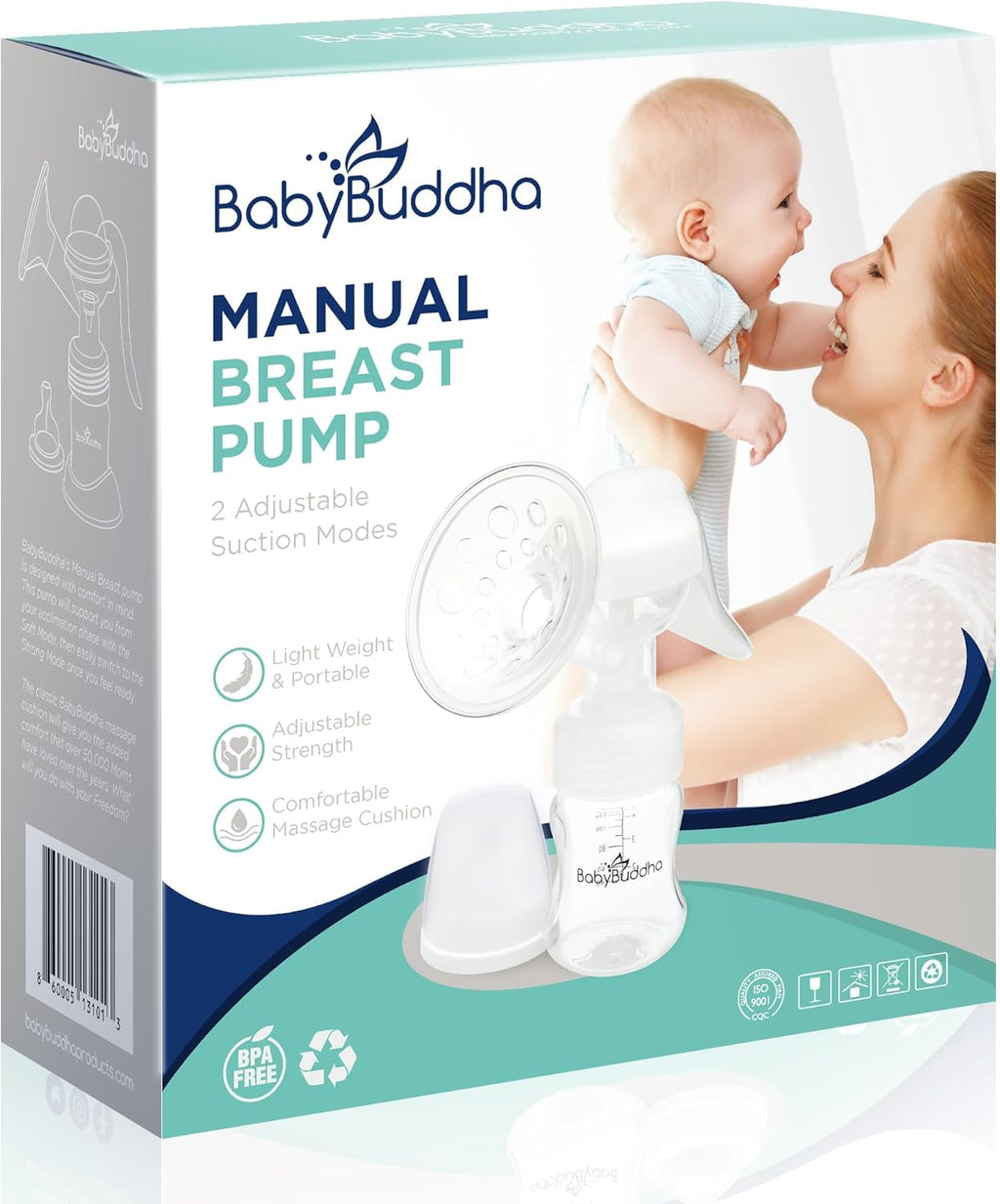 BabyBuddha Manual Breast Pump, Single Hand Expression Breastmilk Pump, Cordless and Portable, No Batteries or Power Needed, Soft Silicone Massage Cushion, BPA Free, Quiet, Dishwasher Safe, 1 Pack