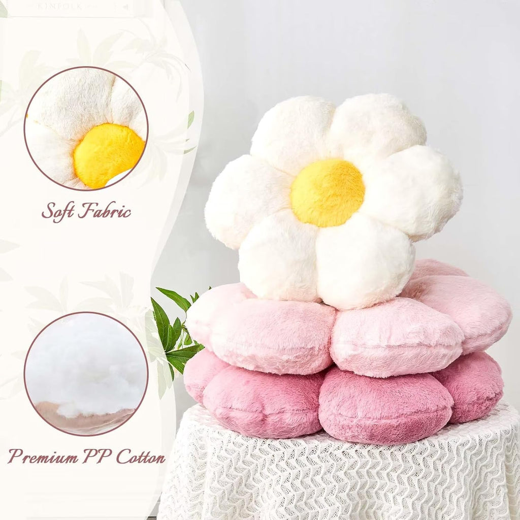 Pink Flower Pillow, 17.7" Flower Shaped Plush Decorative Throw Pillow for Bed