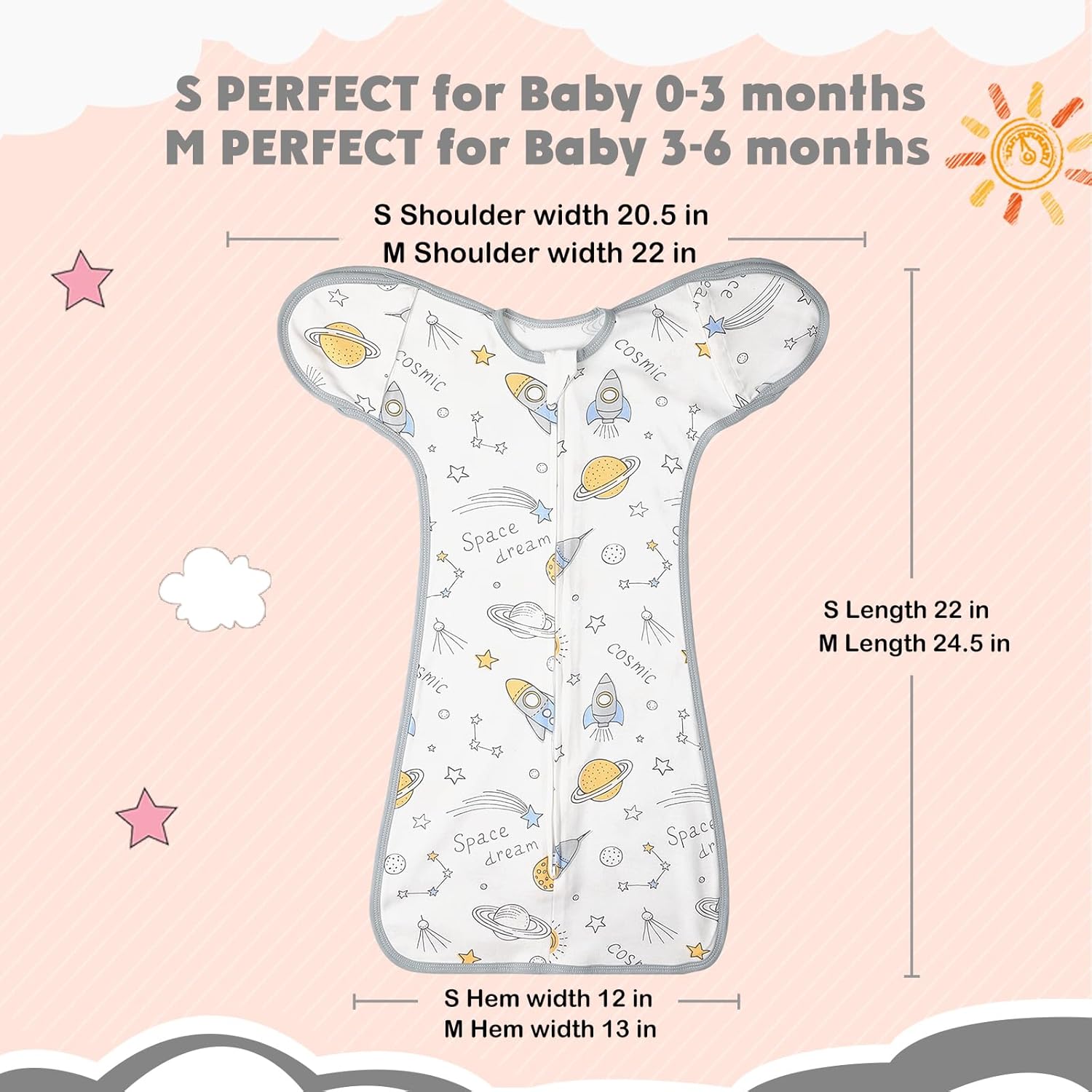 2 Pack Transition Swaddle with 2 Way Zipper, 2 in 1 Arms in/Out Transitional Arms Up Swaddle, 100% Cotton Newborn Swaddles Zipper Swaddles Baby Swaddling Sack Sleeping Sack 3-6 Months