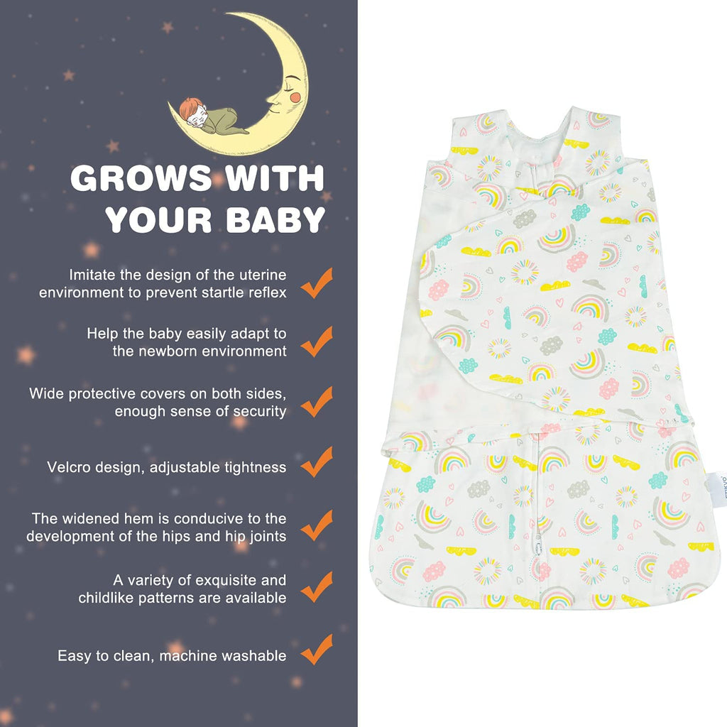 Swaddle-Blanket Baby Girl & Boy Swaddles Newborn Infant Transition 100% Cotton Wrap Blankets, 3-Way Adjustable Wearable Blanket, TOG 1.0 (Rainbow 0-3 Month)