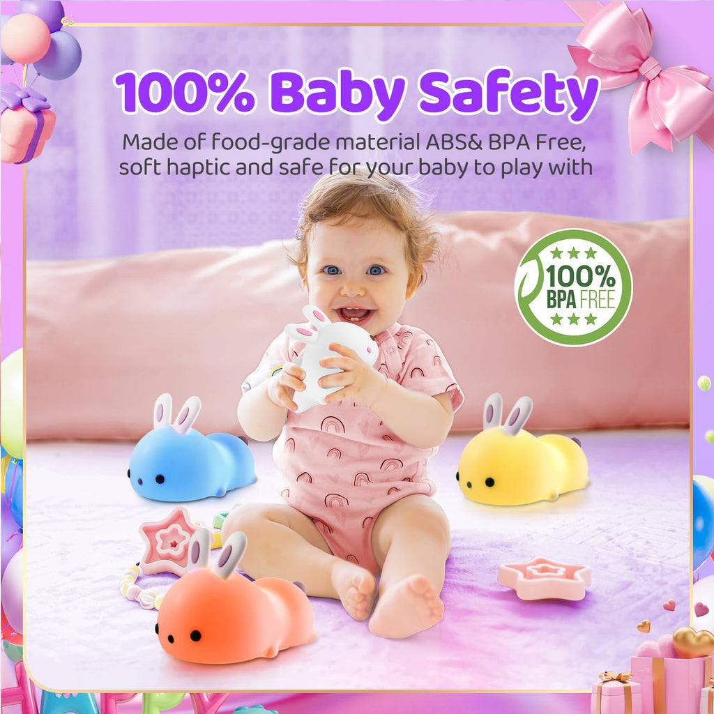 One Fire Night Light for Kids Room, Timer Baby Toddler Nursery Animal Battery Remote Kawaii Night Lamp, Cute Decor Easter Bunny Gift/ Basket Stuffers Decoration