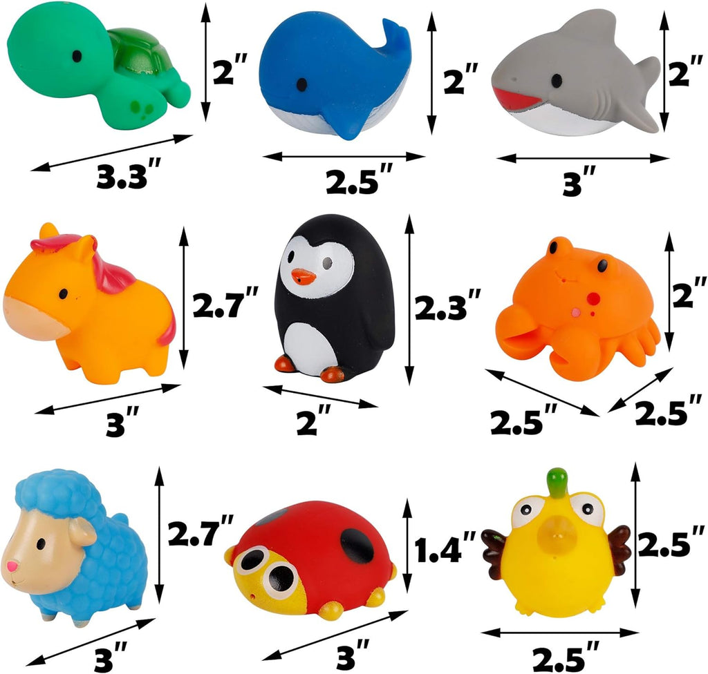 Set of 18 Animals Bath Squirters Toy Set for Toddler, Colorful Assorted Sea Animals Flower Floating Bathtub Squirter Toys for Baby Shower Bath Tub Pool (Animal)