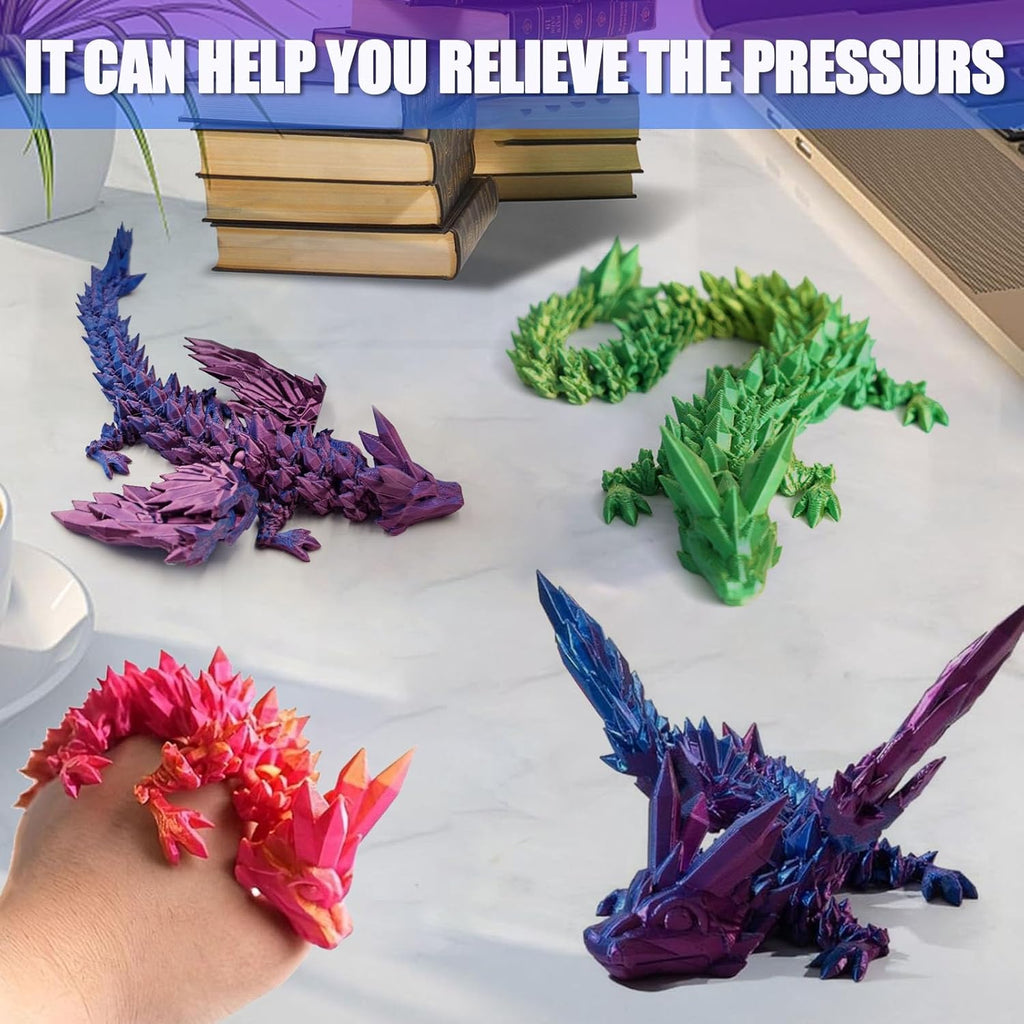 3D Printed Dragon with Wings, 3 Pack Mystery Dragon Fidget Toy, Mythical Pieces Articulated Luminous Dragon, Home Office Decor Executive Desk Toys