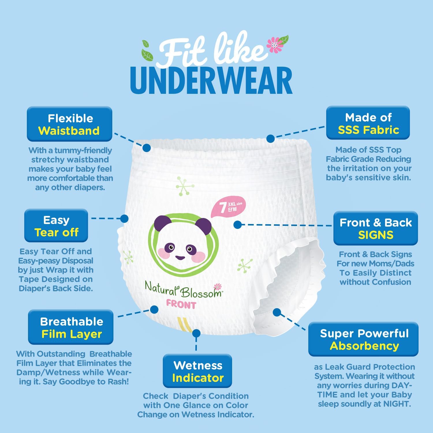 Pull-On Baby Diapers | Ultra-Slim, Hypoallergenic, Super Soft, Vegan | Size 7 (5T-6T, 37 lbs and Over) | 72 Count