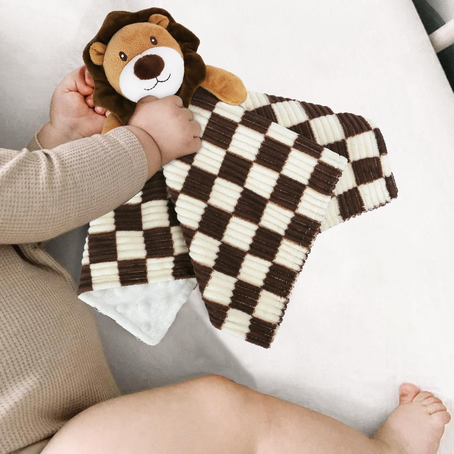 Baby Lovey Blanket for Boys Girls Super Soft Checkerboard Gingham with Minky Dot Fabric Backing Lion Lovely Black 14 Inch
