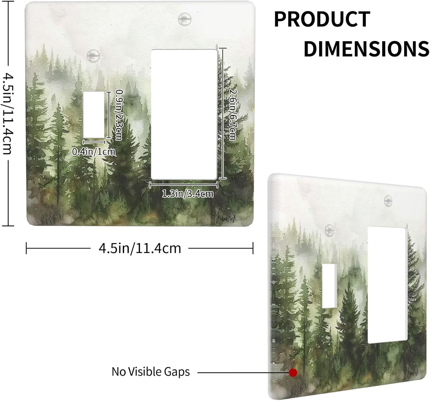 Outlet Covers Green Forest Watercolor Painting Foggy Pine 1 Toggle 1 Rocker Combination Decorative Wall Plate Electrical Switch Plates Light Switch Cover Plate for Bedroom living Room