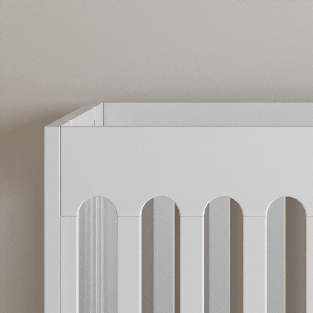 Foundations Boutique Folding Mini Baby Crib - Compact, Portable, Wooden Hotel Crib, Foldable Compact Cribs for Baby & Toddlers - Includes 3" Foam Mattress - White