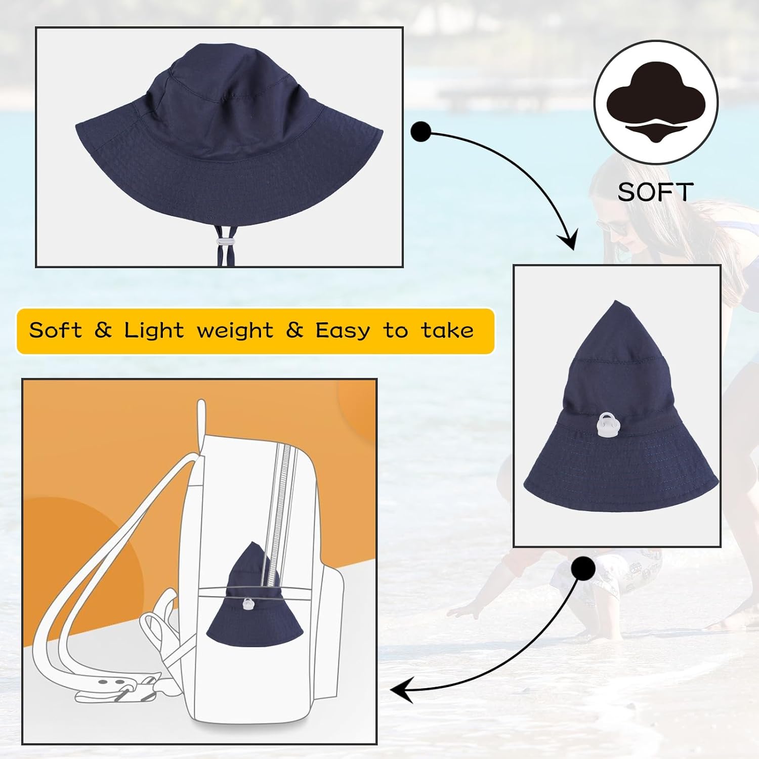 Peecabe Summer Baby Sun Hat for Boys Girls UPF 50+ Wide Brim Toddle Bucket Hat Adjustable Baby Beach Cap 0-8 Years