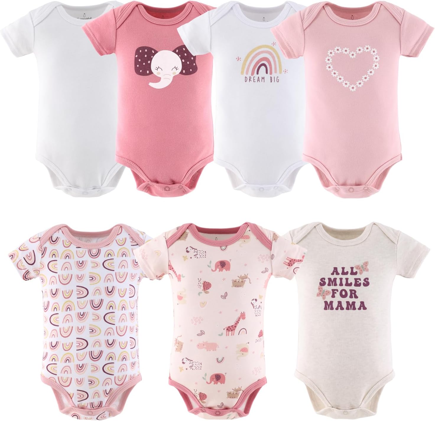 The Peanutshell Baby Girl Short Sleeve Bodysuits - 100% Cotton Infant Outfits, 0-24 Months - Rainbow Safari