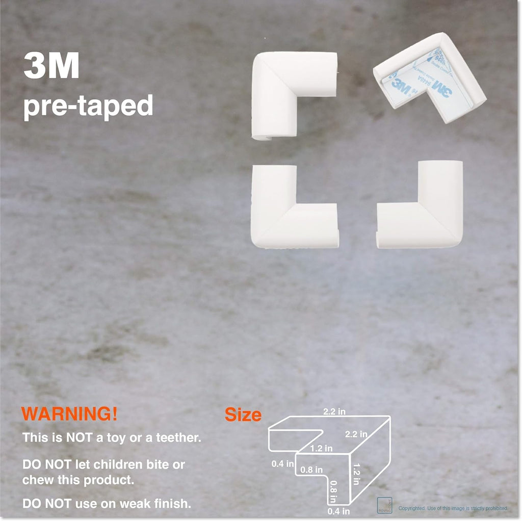 Roving Cove HeftyFit Corner Protector for Baby (4 Large Corners), Heavy-Duty Soft Rubber Foam Furniture Corner Bumper Guards, 3M Adhesive Pre-Taped, Oyster White (Off White)