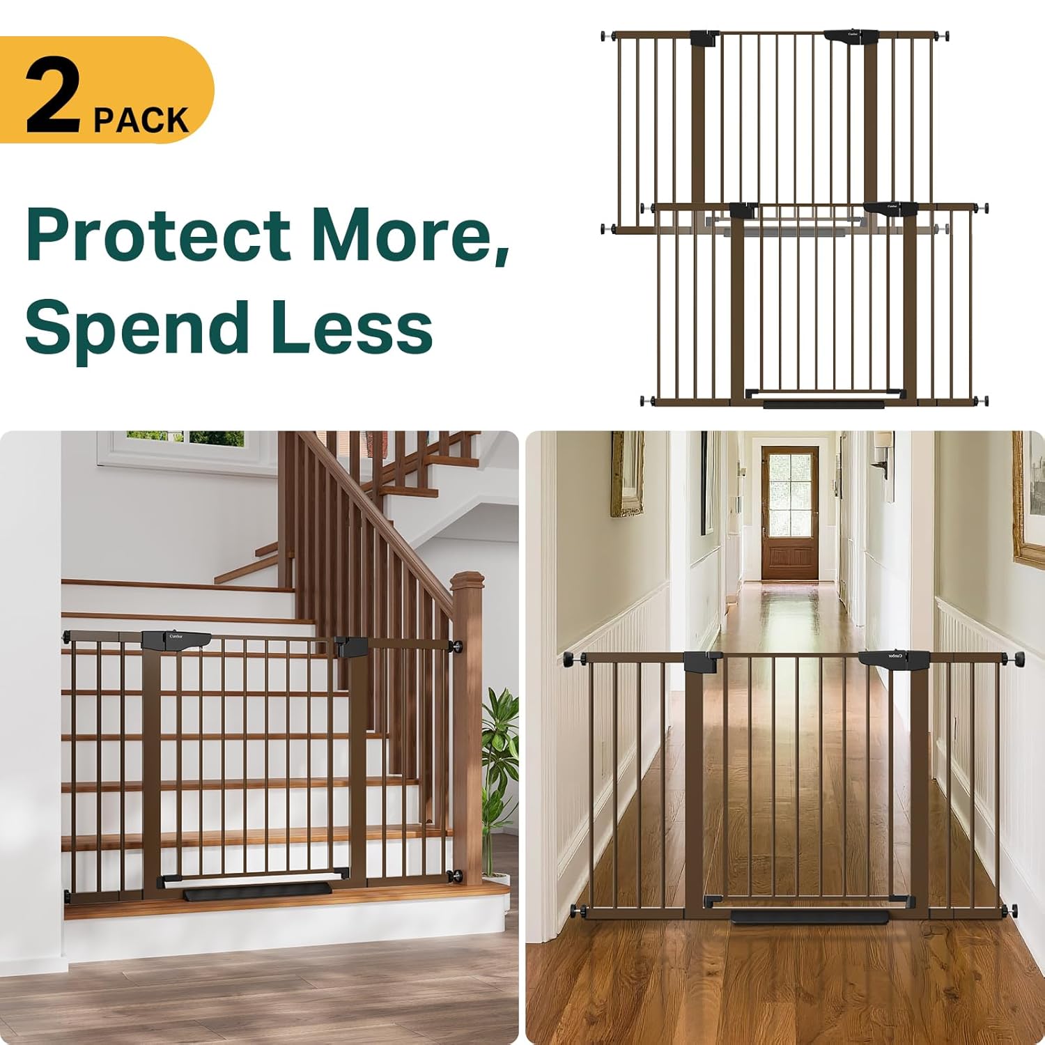 Cumbor 2 Pack 29.7"-51.5" Extra Wide Baby Gate for Stairs, Mom's Choice Awards Winner-Dog Gates for Doorways, Pressure Mounted Walk Through Pet Gate Indoor, Safety Auto-Close Child Gate for Kid,Brown