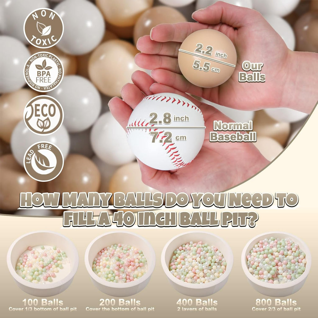 GOGOSO Balls for Ball Pit - Plastic Ball for Toddlers 1-3, Baby Kids Ball Pool Decoration 50 100 200 300 500 1000 (Grey+Coffee+ Beige+White, 50 Balls)