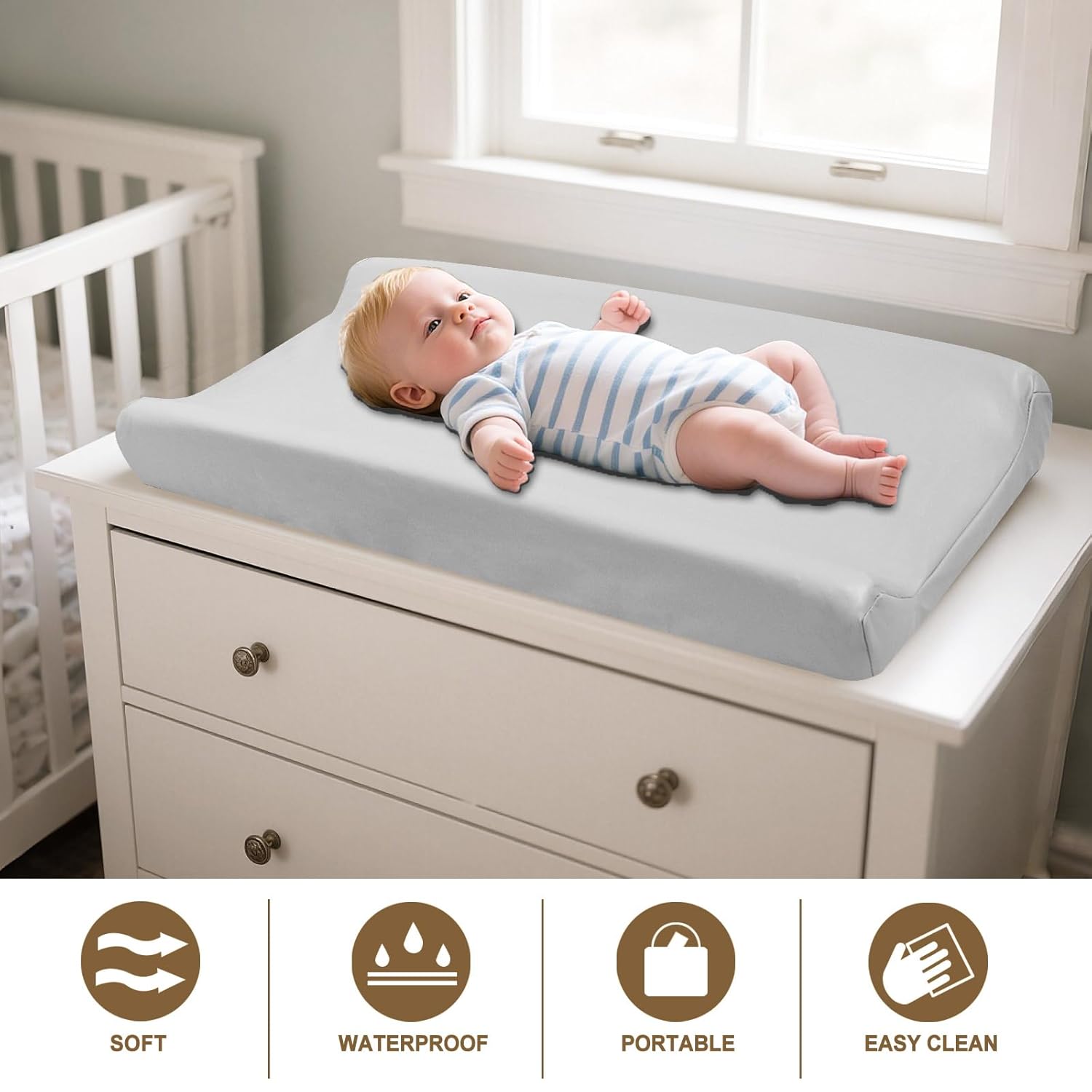 Owlowla Changing Pad Cover,Waterproof Changing Pad Covers-Soft Leather Diaper Changing Table Cover,Fits Standard Changing Pads for Baby Boy Girl（Light Gray）