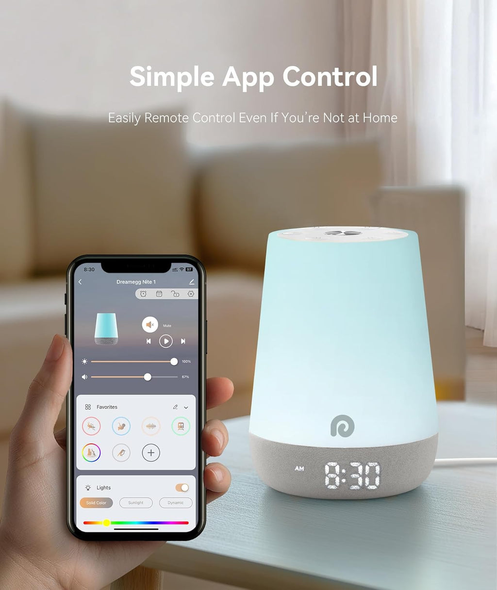 Dreamegg Nite 1 - Baby Sound Machine, Sleep Trainer, Night Light for Kids, Ok to Wake Alarm Clock, 34 Soothing Sounds, App Control, White Noise Sound Machine for Baby Kids Toddler Nursery(Cozy Xmas)