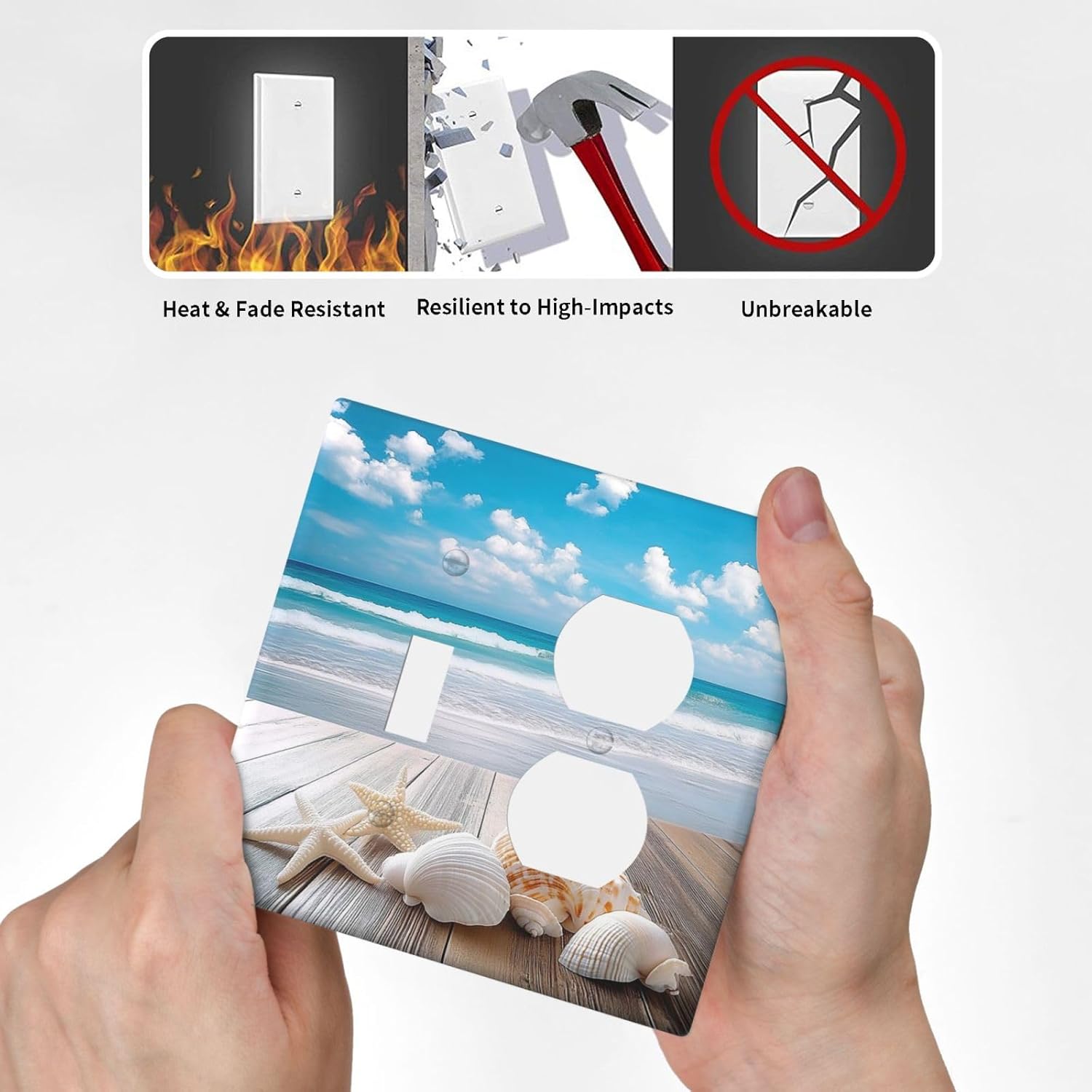 Wallplates Beach Waves Brown Wood Starfish Shells 1 Toggle 1 Duplex Switch Plate Electrical Gfci Faceplate Decorative Light Switch Covers For Bathroom Living Room Decor