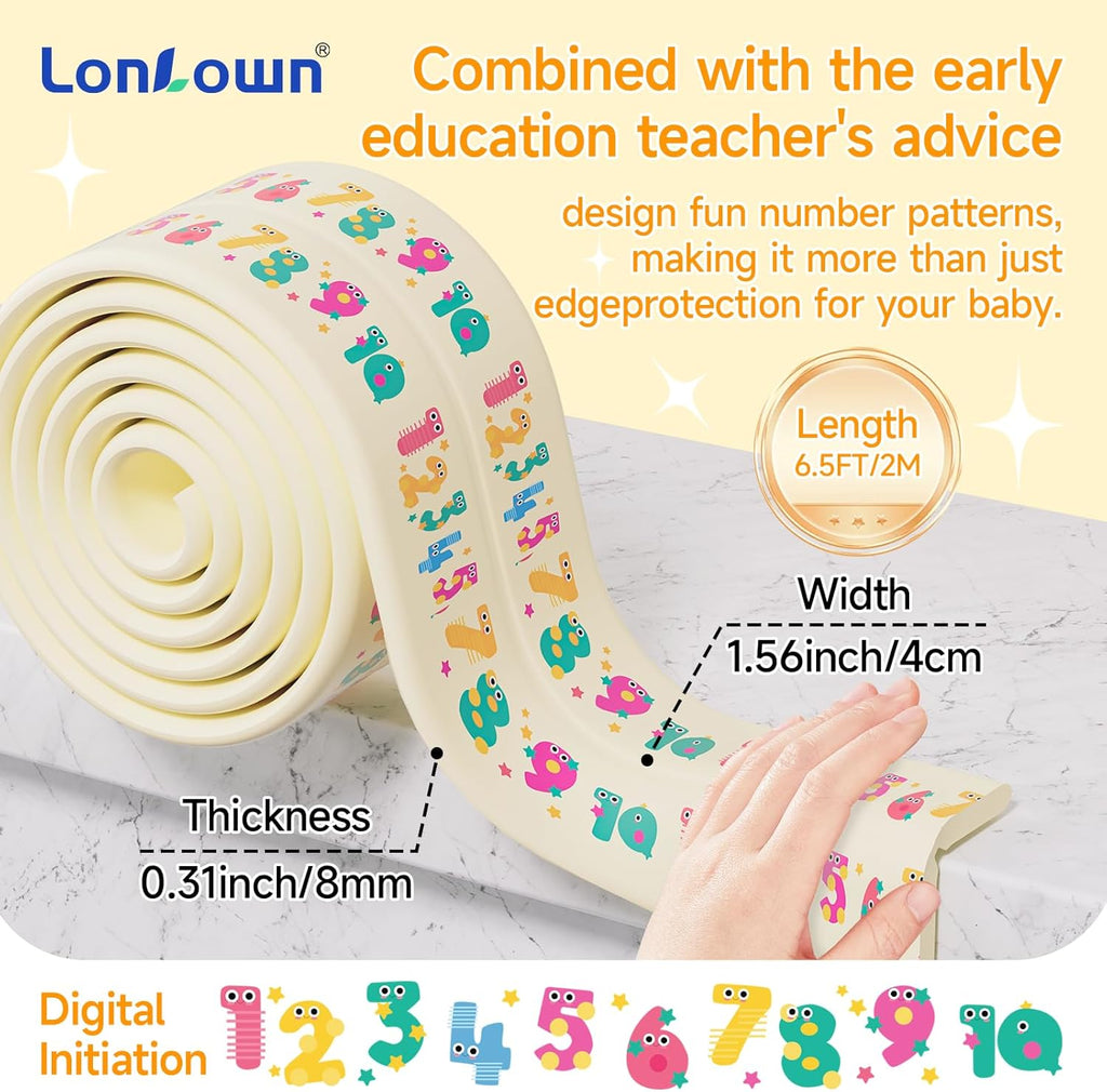 Edge Protector for Baby 6.5ft Soft Protective Foam Cushion Furniture Edge and Corner Guards Baby Child Proofing Cartoon Digital Pattern Odorless Safe for Table,Fireplace,Countertop