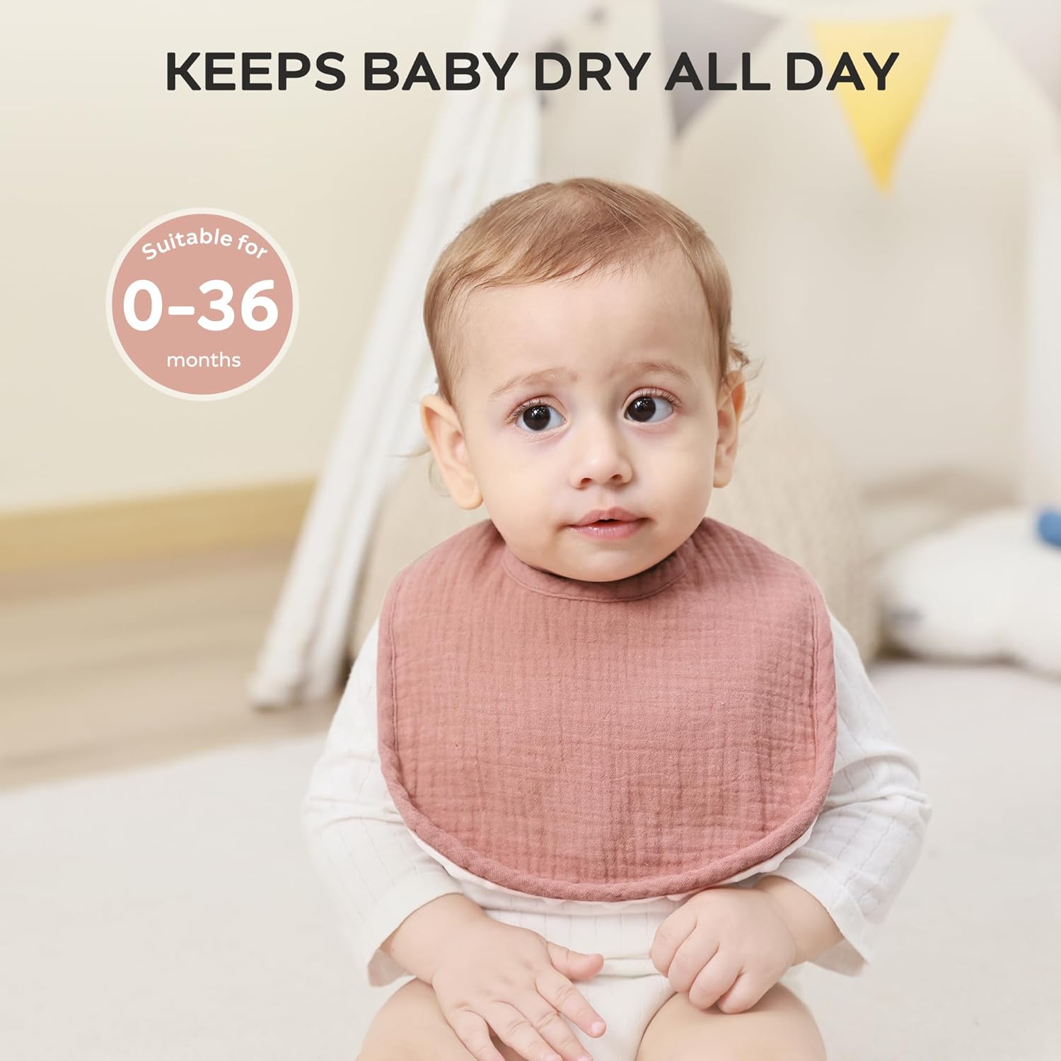 JELLYMONI 8 Pack Muslin Drool Bibs for Babies - Soft Adjustable Bandana Bib with Snaps, Absorbent Unisex Teething Bib for Newborn Girls & Boys