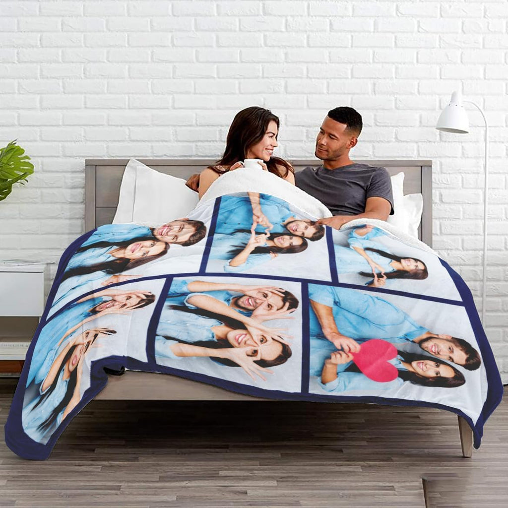 Ships Next Day, Custom Photo Blankets with 6 Pictures, Personalized Memorial Keepsake Gifts for Her, Made in The USA