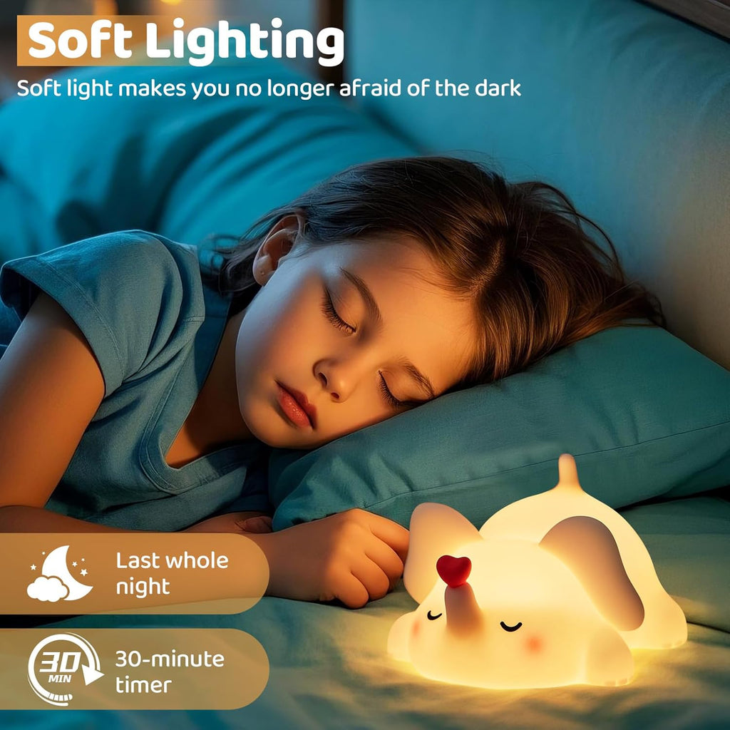 Luditek Sweet Heart Elephant Night Light, 3 Levels Brightness Silicone Rechargeable Touch Nursery Lamp, Decor for Bedroom Home Bedside, Elephant Gifts for Women Kids Baby Girls Birthday Mothers Day