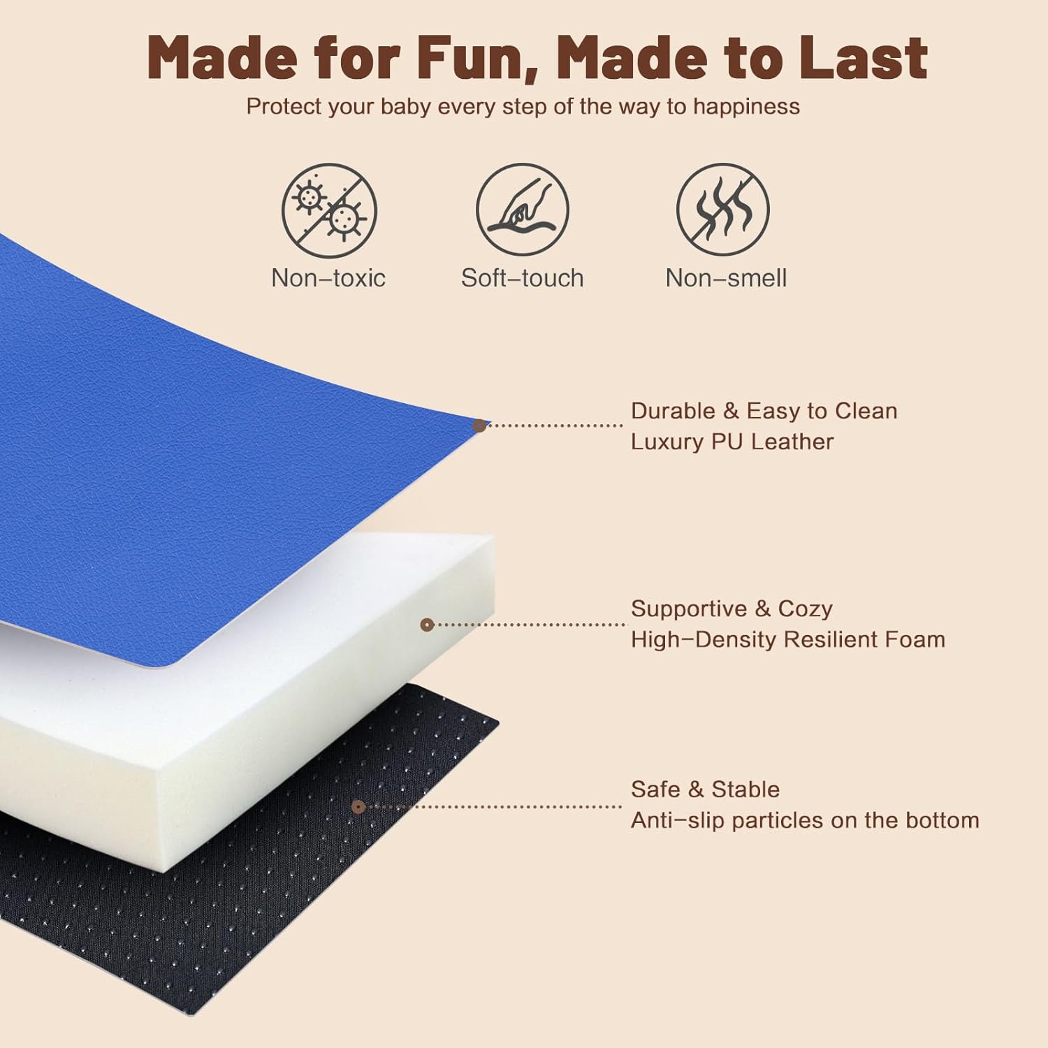 9-Piece Climbing Foam Blocks: Soft PU Leather - Baby Climb and Crawl Activity Blocks - Kids Play Gym Equipment Indoor for Development