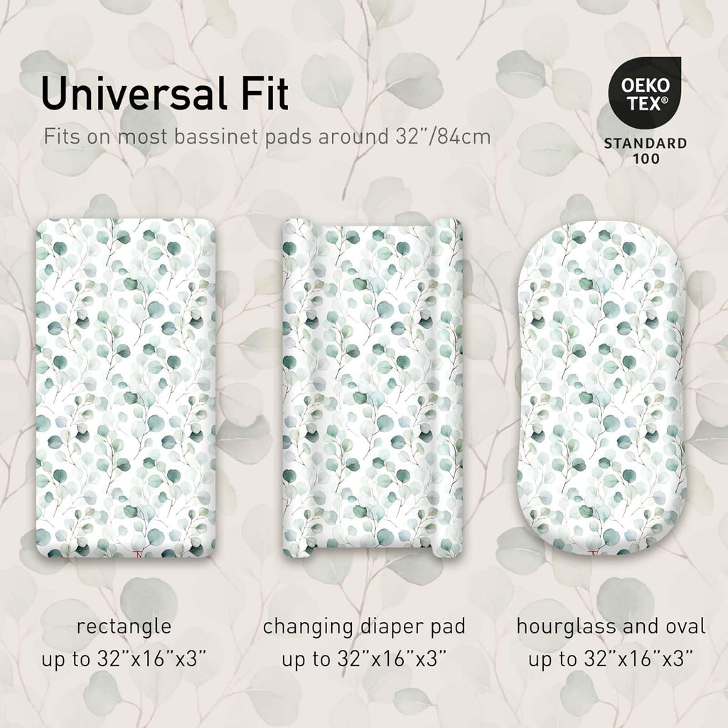 Gllquen Baby Bassinet Sheets 4 Pack, Breathable Cozy Fitted Mattress Sheet, Elastic Travel Crib Fashionable Floral Pattern, Standard Cradle Safe Sheets for Baby Boys Girls 32"x16"(Greenery)