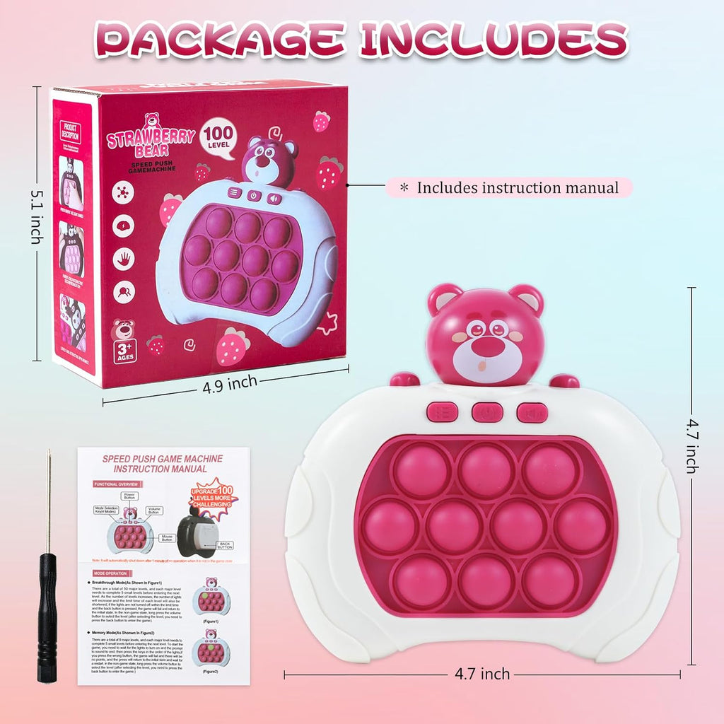 Pop Fidget Toys Handheld Game for Teens, Push Bubble Light up Puzzle Game Machine & Best Gifts for Kids, Quick Push Games Educational Sensory Toys, Stress Relief Party Favors Toy Age 3-12(Bear-S)