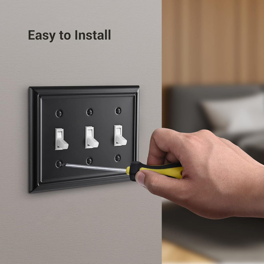 DEWENWILS Triple Toggle Wallplates, Black Light Switch Covers, Heavy Duty Metal Material, Pack of 2