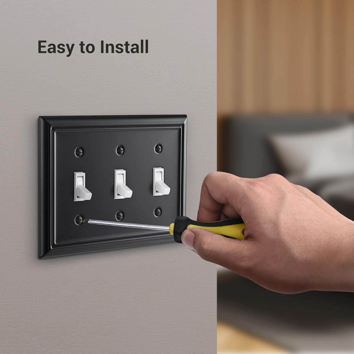 DEWENWILS Triple Toggle Wallplates, Black Light Switch Covers, Heavy Duty Metal Material, Pack of 2