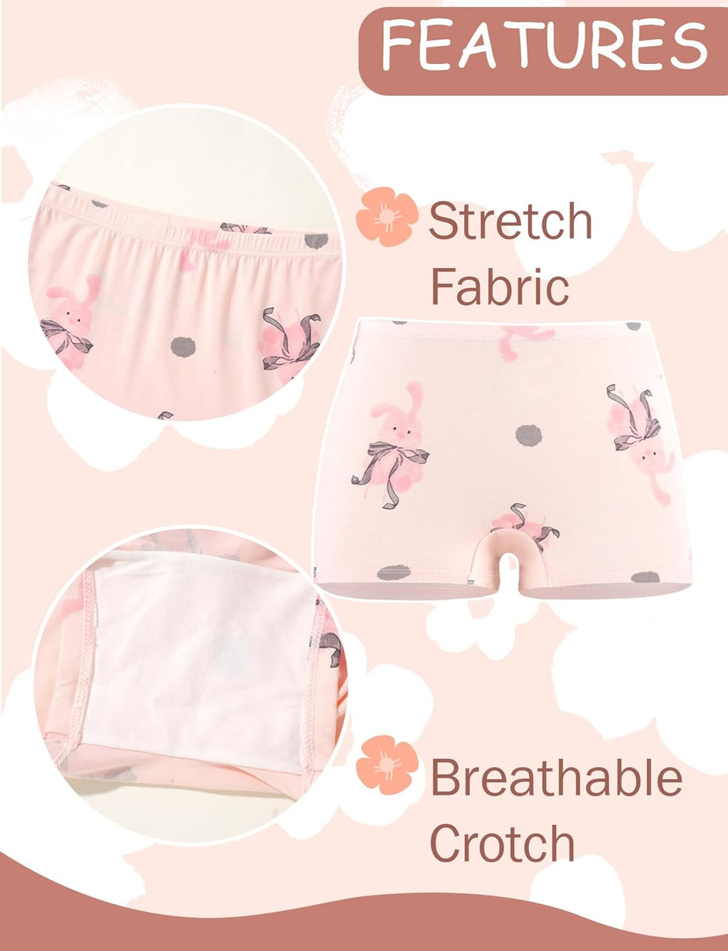 SEAUR Girls' Seamless Underwear 4-Pack Soft Breathable Ice Silk Boyshorts Panties Cute Prints Boxer Briefs for 6-16 Years