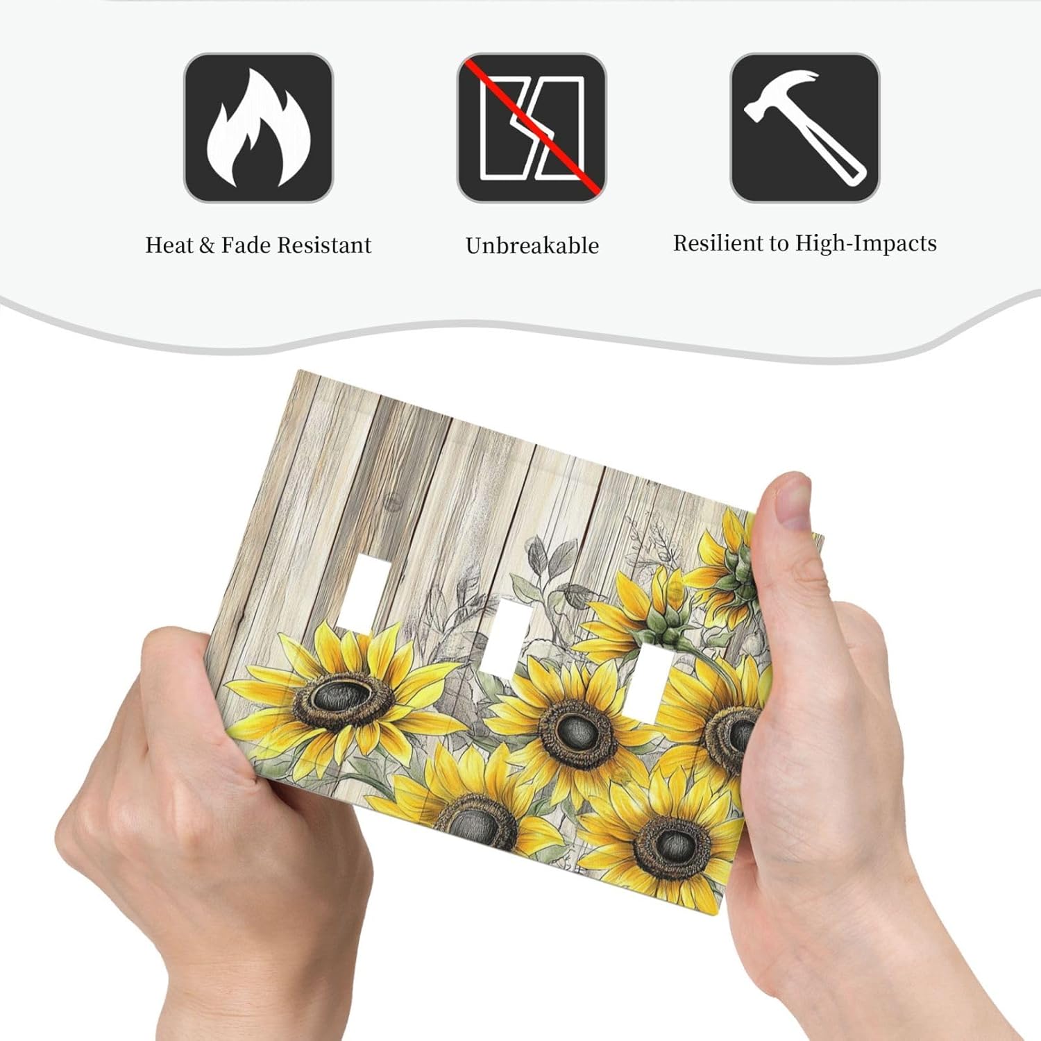 Decorative Switch Plates Floral Sunflower Rustic Flower Vintage Wood 3 Gang Wall Plate Triple Toggle Light Switch Cover Faceplate Electrical Wall Panels For Farmhouse Cabin Decor