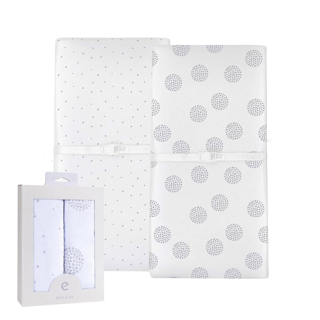 Changing Pad Covers - Cradle Sheets 2-Pack - 100% Jersey Cotton for Baby Boy or Baby Girl (Grey Dottie)