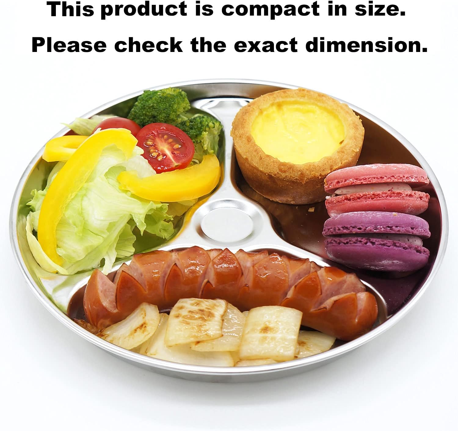 Korean Stainless Steel Divided Round Plates, Little Kids Toddlers Babies Tray, BPA Free, Diet Control, Camping Dishes, 8 Inch Compact Serving Platter, 3 Compartment Plate, Set of 2