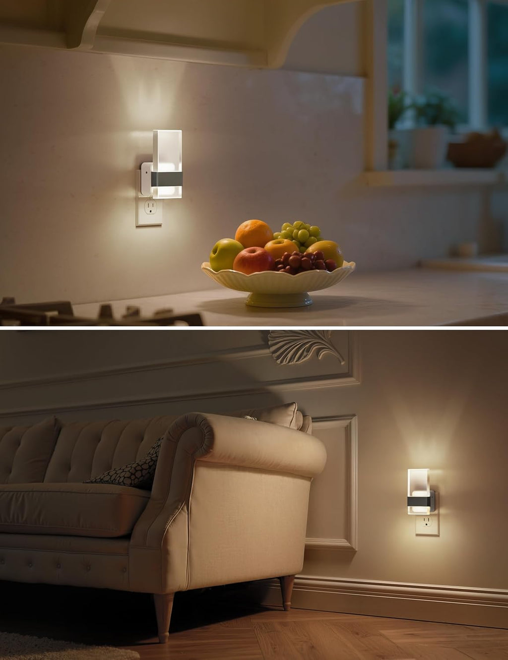 L LOHAS LED Night Light, Night Lights Plug Into Wall, 2 Pack Decorative Nightlight with Light Sensor, 0-100LM Dimmable Nightlights, Daylight Wall Sconce-Style Acrylic Nitelight for Bathroom, Hallway