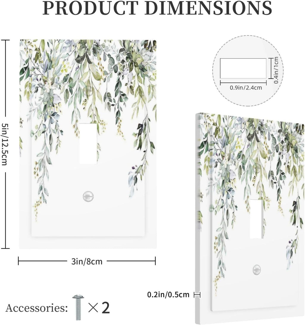 Decorative Light Switch Cover Boho Farmhouse Flower Leaf Sage Green 1 Gang Single Toggle Device Electrical Faceplate Switchplates Decorator Outlet Wall Plate for Bedroom Cabin Decor