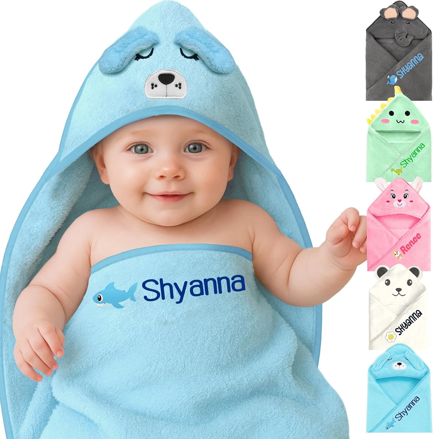 Personalized Baby Towels Hooded with Name, Custom Toddler Bath Towel with Hood for Girl Boy, Warm Swaddle Blanket, Customized Newborn Gifts - Printed (Blue Puppy)