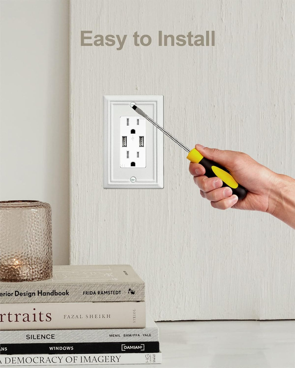 4-Pack Decorator Wall Plates for Receptacle, GFCI Outlet, Dimmer Switch, Metal Electrical Outlet Cover Plates, Off White Finish, 3.15''*4.88'', Midsize