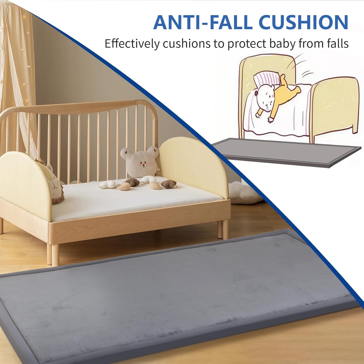 Play Mat for Babies Toddlers,1.3" Thick Elasti-Foam Anti-Fall Cushion Mat for Kids Room,28×72 Bedroom Bedside Rugs,Water-Repellent Soft Coral Velvet,Non-Slip(Dark Grey)