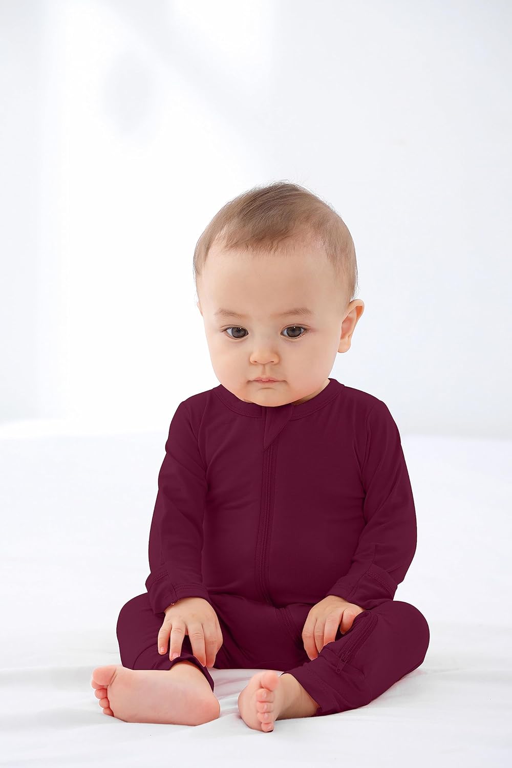 GUISBY Baby Pajamas with Mitten Cuffs - 3Pcs Girls Boys 2 Way Zipper Long Sleeve Rayon Sleepers