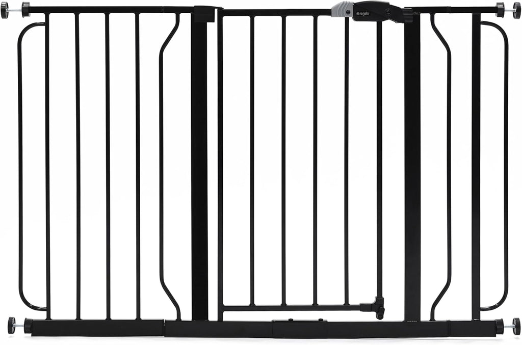 Regalo Easy Step 49-Inch Extra Wide Baby Gate, Includes 4-Inch and 12-Inch Extension Kit, 4 Pack of Pressure Mount Kit and 4 Pack of Wall Mount Kit, Black