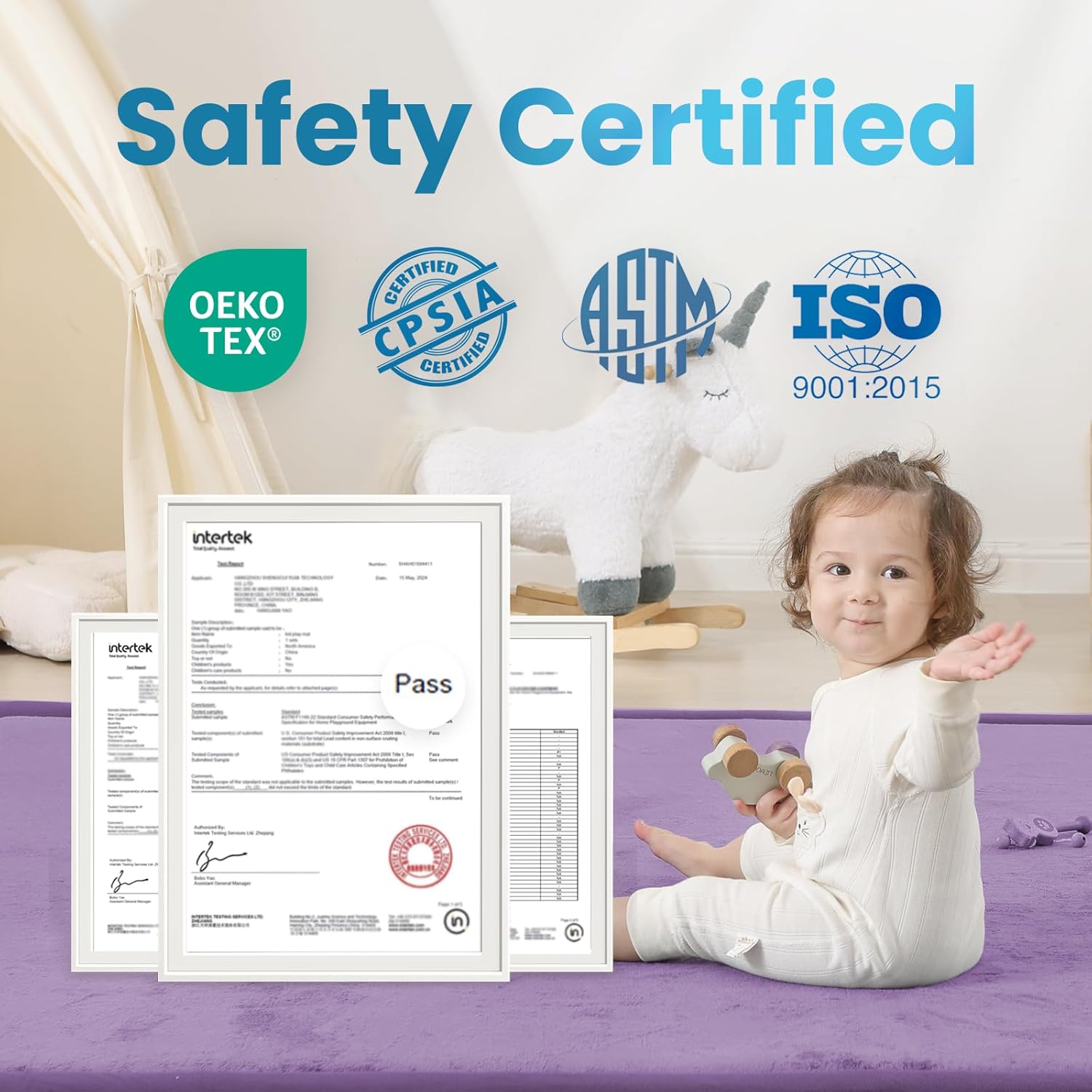 Ultra Soft Baby Play Mat,79"×79" Extra Large Activity Tummy Time Mat for Toddlers,Infants,Kids,1.3" Thick Elasti-Foam Nursery Rug for Floor,Non-Slip Safe for Crawling,Water-Repellent(Lavender)