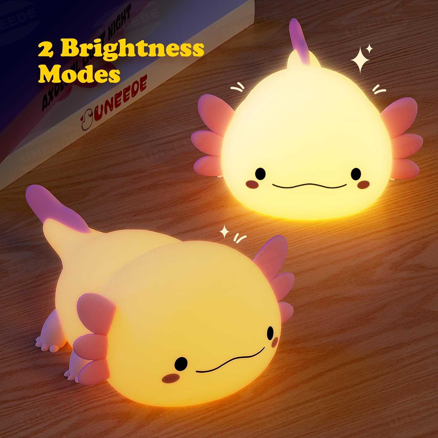 UNEEDE Axolotl Night Light for Kids,Animal Silicone Nursery Night Lamp, Rechargeable Table Lamp Bedside Lamp,Cute Room Decor Night Light for Bedroom,Living Room,Dining,Desk Decorations,Gift