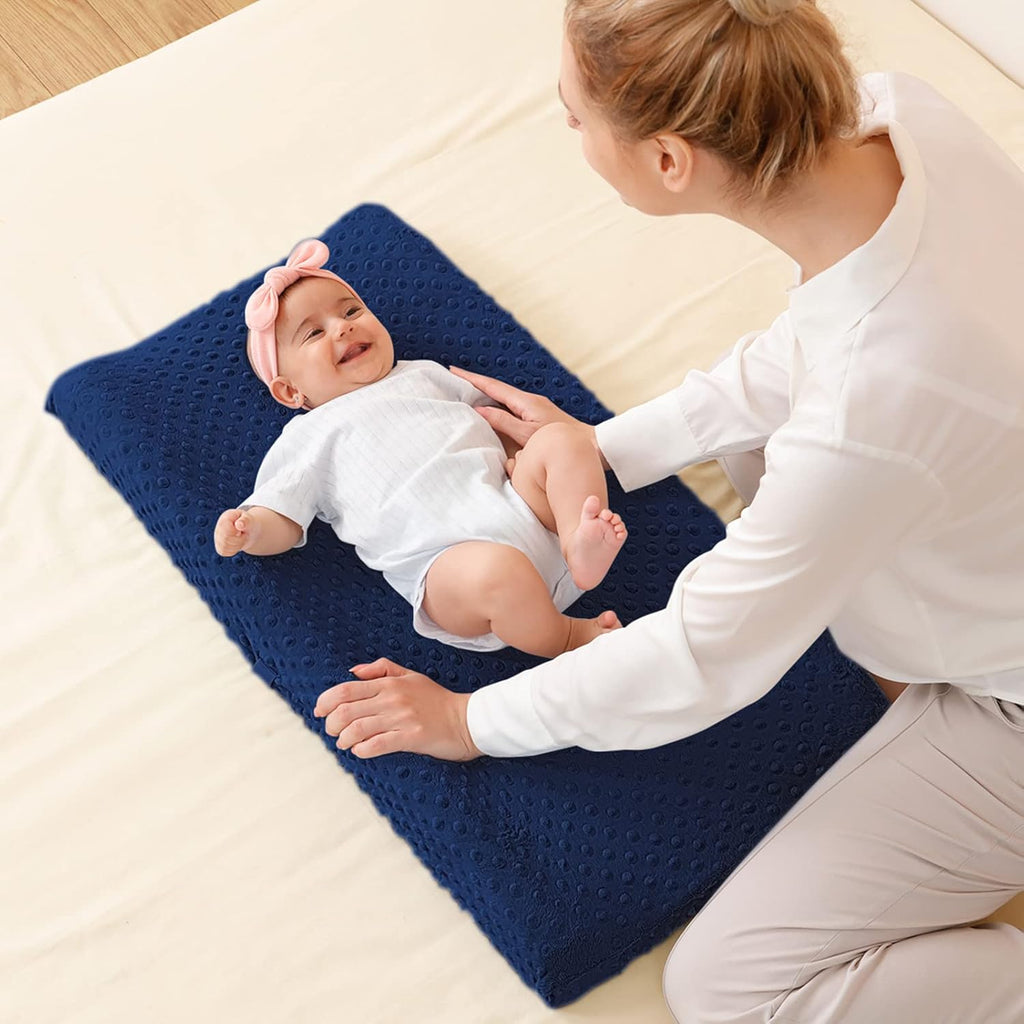 Baby Changing Pad Cover, Super Soft Plush Dot Diaper Changing Table Covers for Baby Girls and Boys, Ultra Comfortable, Safe for Babies, Fit 32"/34'' x 16" Pad (Estate Blue)