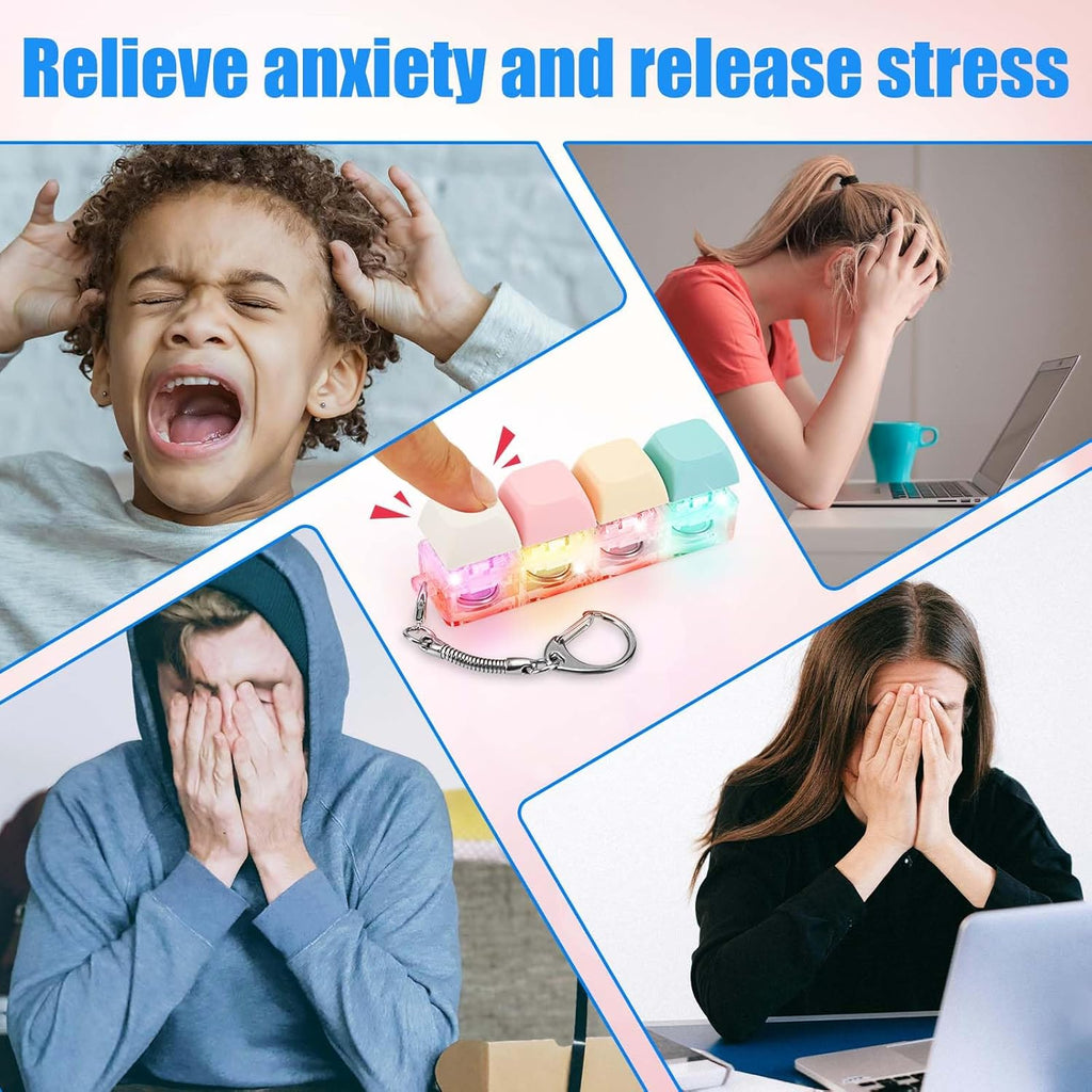 Keyboard Fidget Toy for Adults, Fidget Keyboard Keychain with LED Light Keyboard Fidget Clicker Funny Button Fidget Toy for Decompression Decoration (Color A)