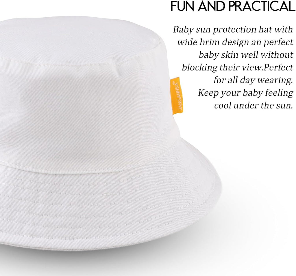 JANGANNSA Cotton Baby Sun Hat Infant Toddler Boys Girls Bucket Hats Summer Sun Protection Kids Beach Caps